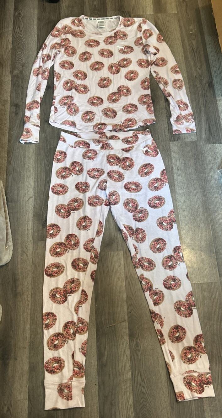 Pink Victoria Secret Size Small Donut Pajama Pant Long Sleeve Set